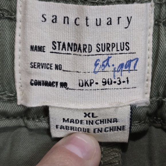 SANCTUARY Green Utility Standard Surplus Elastic Waist Cotton Cargo Pant Size XL - Picture 13 of 15